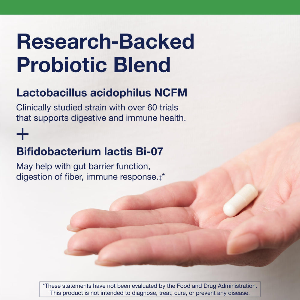 Metagenics UltraFlora Balance label detail communicates non-GMO and gluten-free formulation.