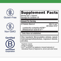 Metagenics UltraFlora IB bottle open with capsules ready for daily use.