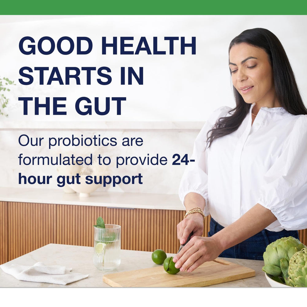 Gut health benefits graphic suggesting improved balance and regularity.