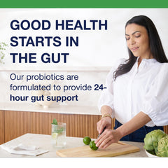 Gut health benefits graphic suggesting improved balance and regularity.
