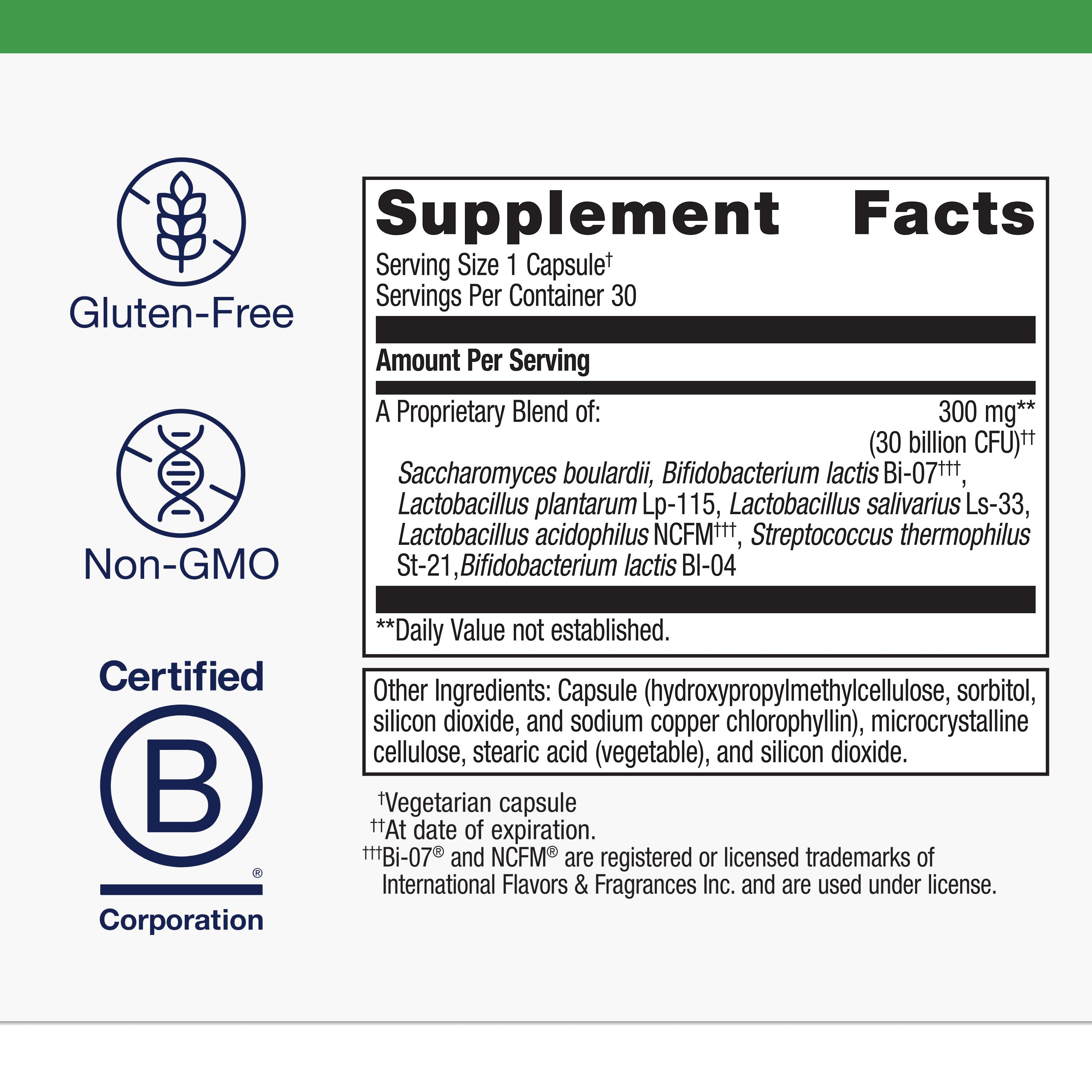 Metagenics Ultraflora Spectrum ingredients panel detailing seven strains.