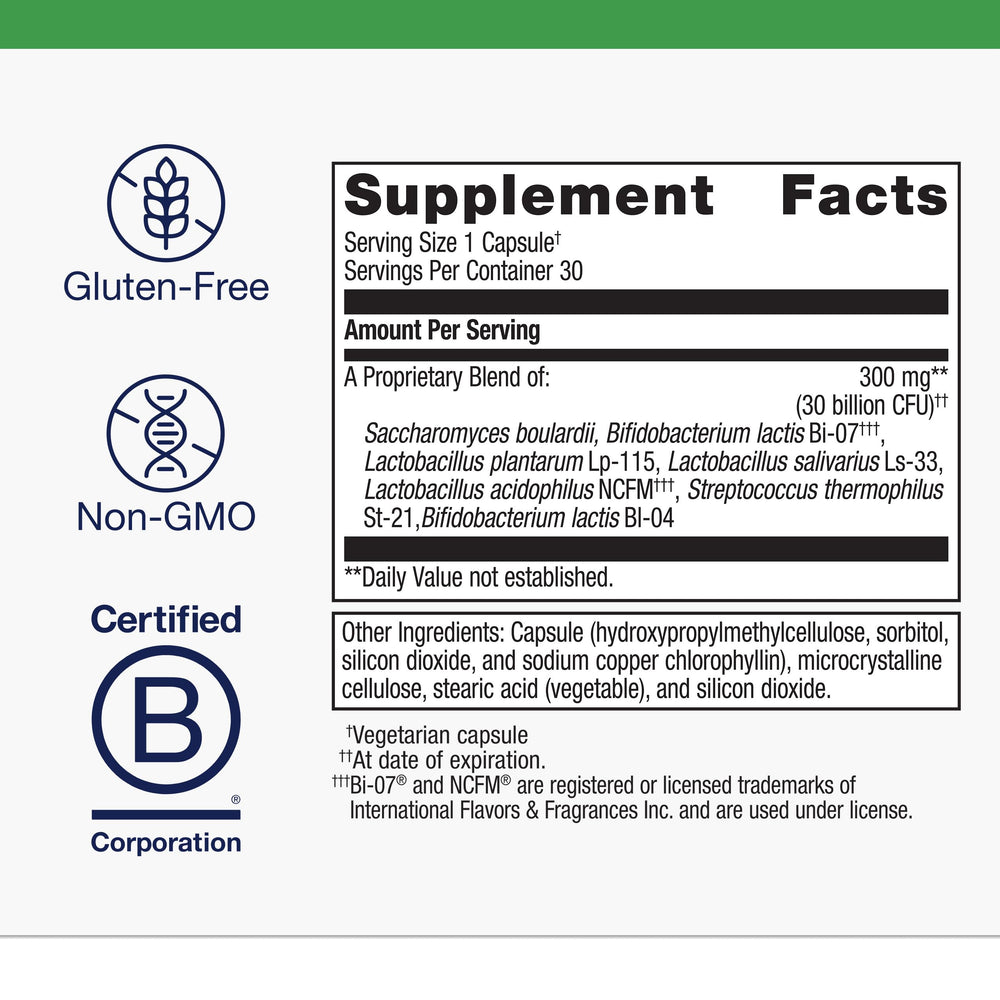 Metagenics Ultraflora Spectrum ingredients panel detailing seven strains.