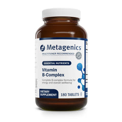 Metagenics Vitamin B-Complex bottle front highlighting energy metabolism support.