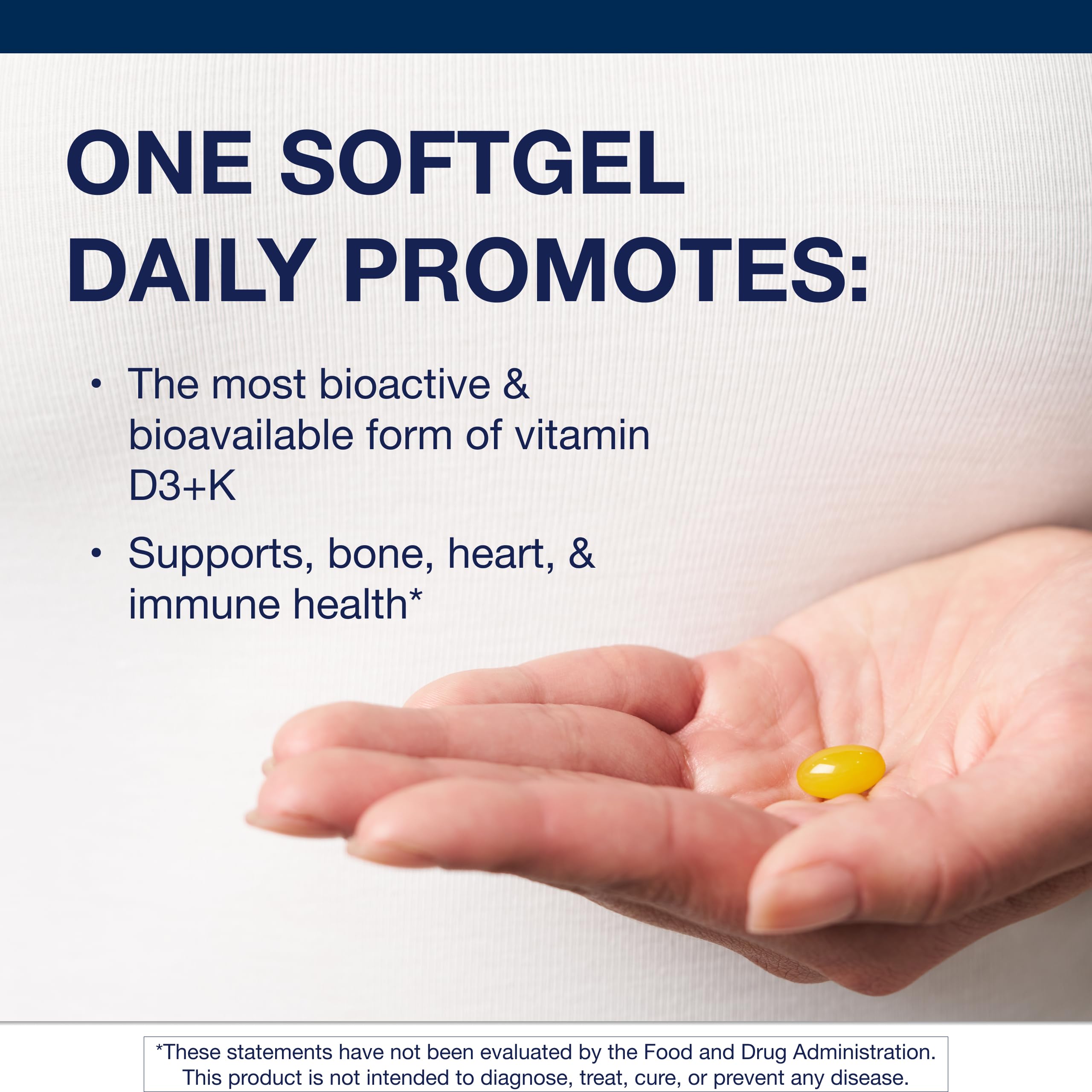 Metagenics D3 + K softgels close-up, easy-to-swallow for daily wellness.