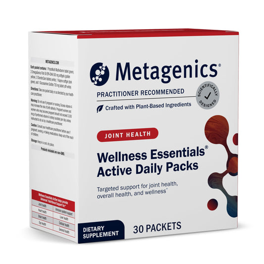 Metagenics Wellness Essentials label with ingredients and daily usage for joint support