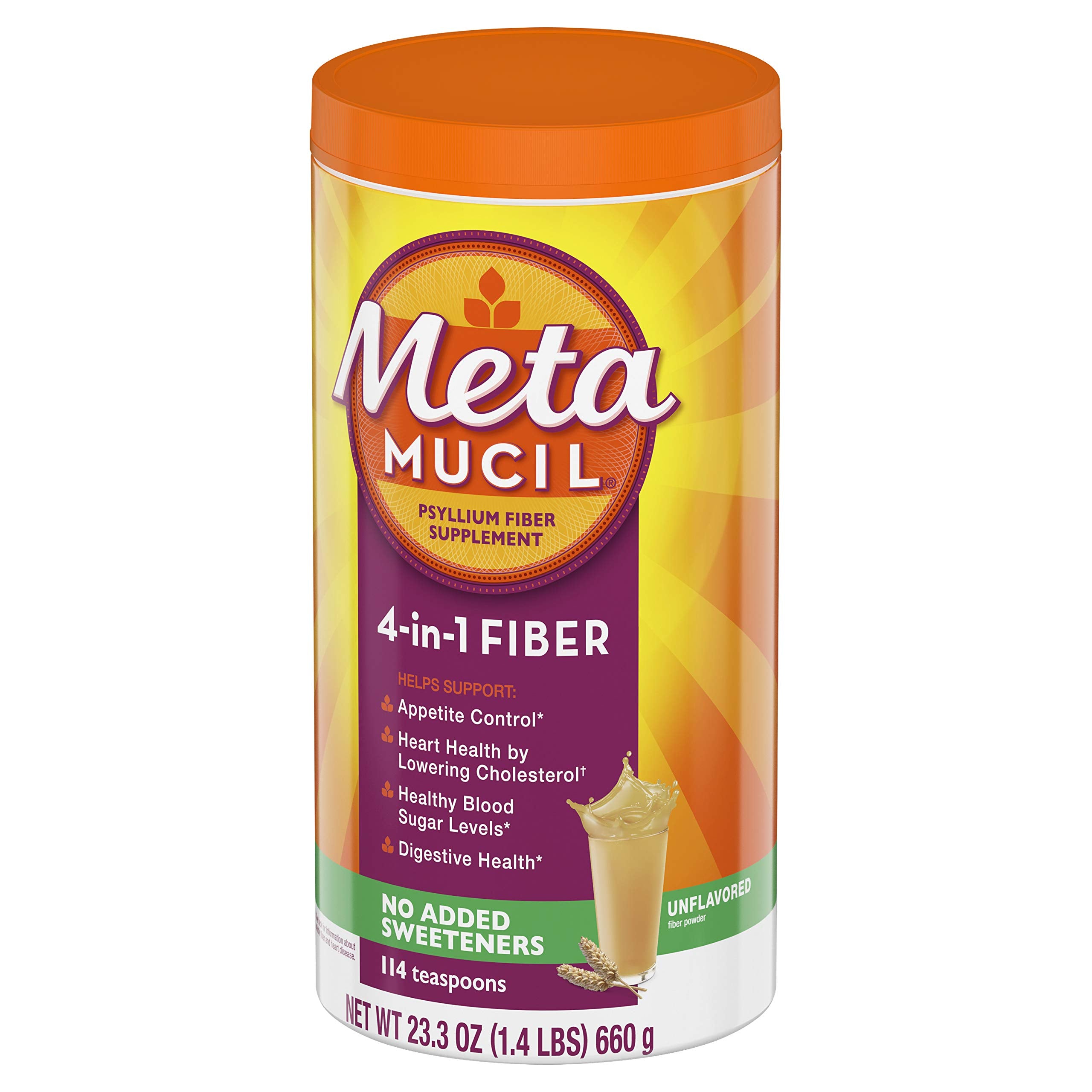Metamucil daily-fiber-routine glass shows easy, flexible usage for busy days.