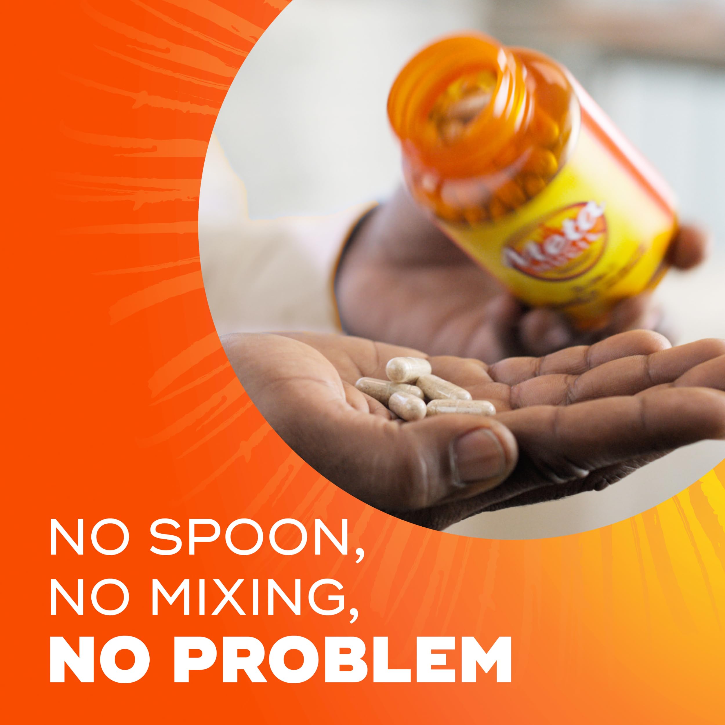 Metamucil daily-use capsules arranged for everyday fiber routine.
