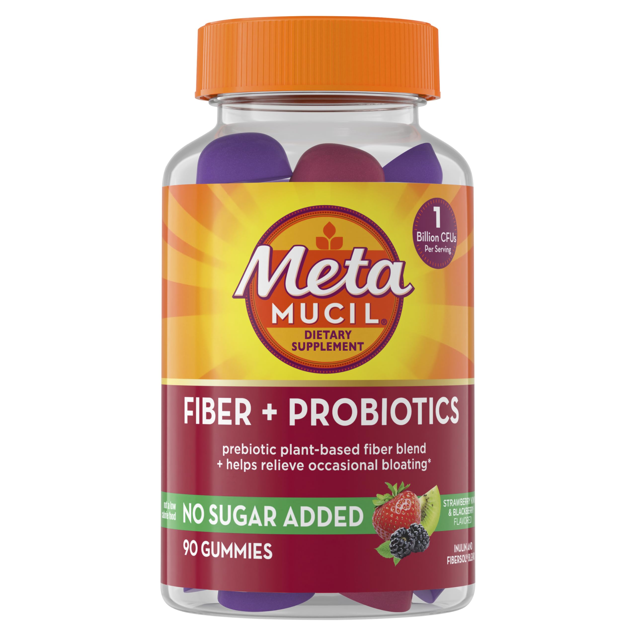 Metamucil Fiber Gummies with Probiotics for bloating relief and daily digestion.