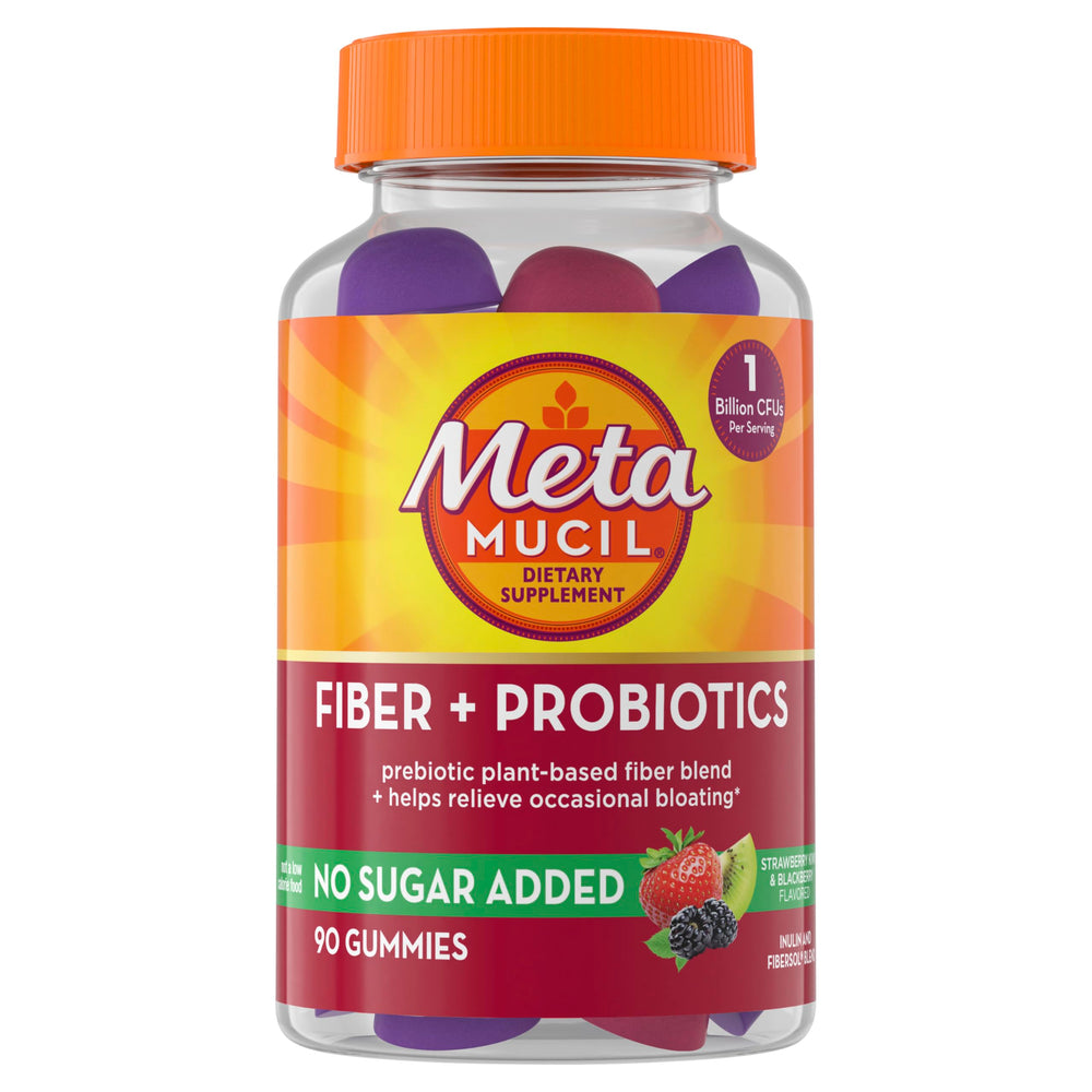 Metamucil Fiber Gummies with Probiotics for bloating relief and daily digestion.