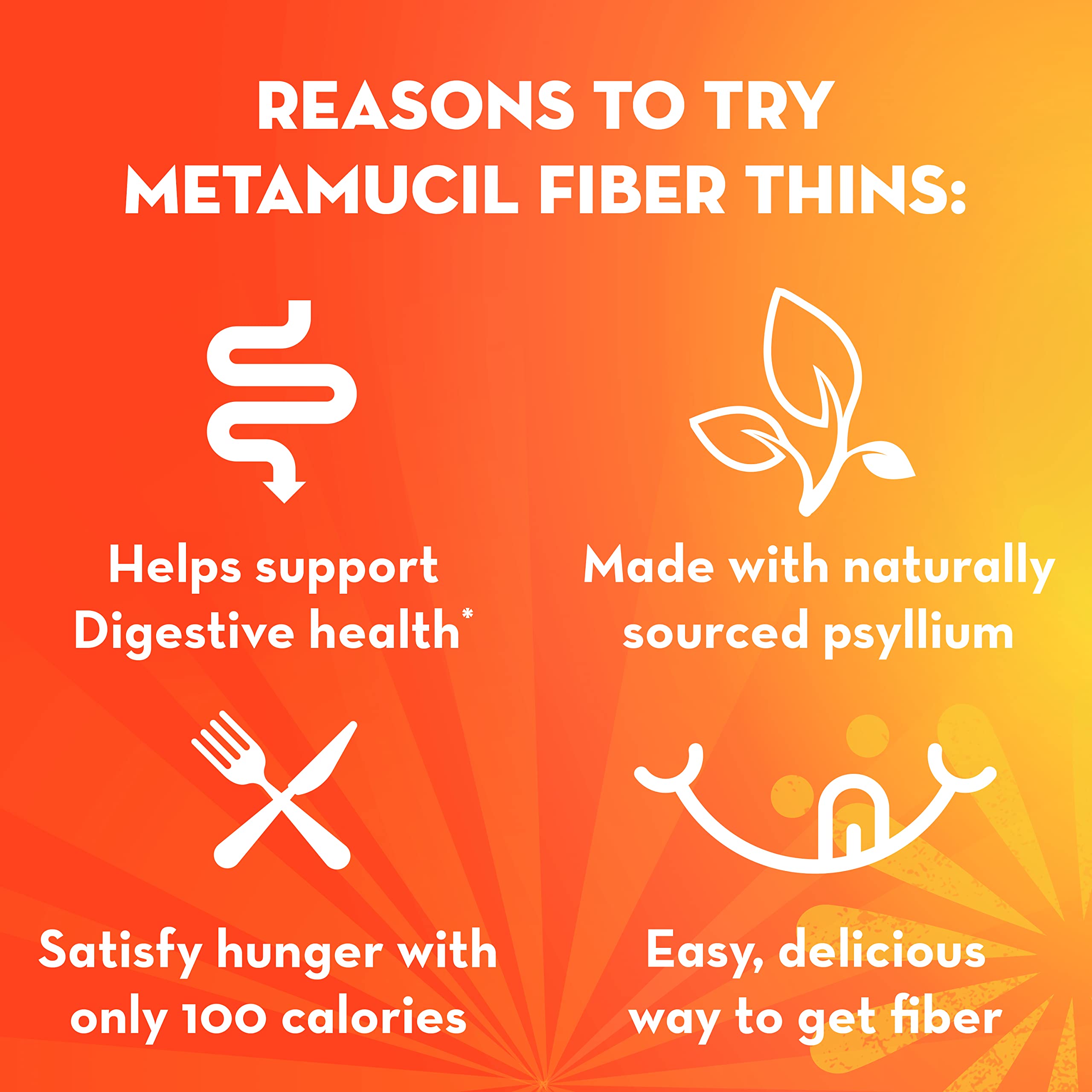 Metamucil Fiber Thins Cinnamon Spice back view showing nutrition details.