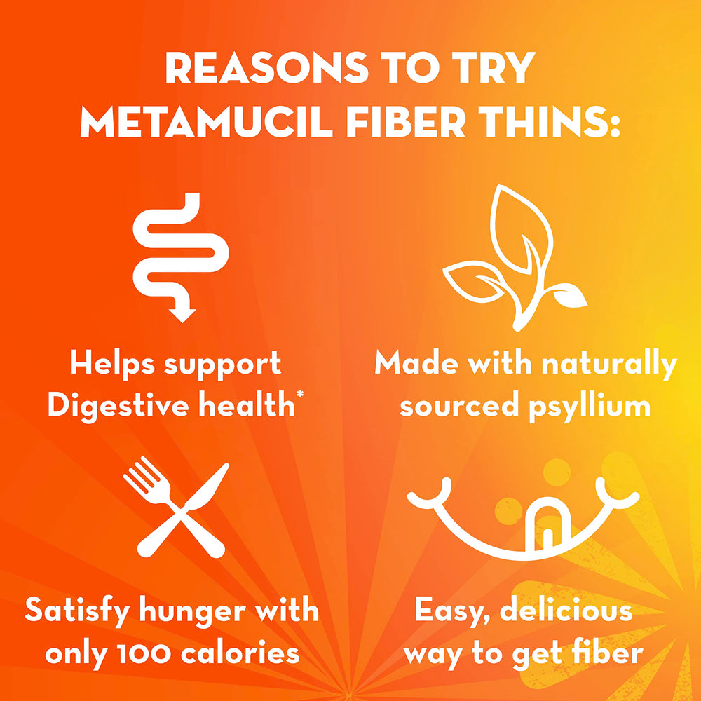 Metamucil Fiber Thins Cinnamon Spice back view showing nutrition details.