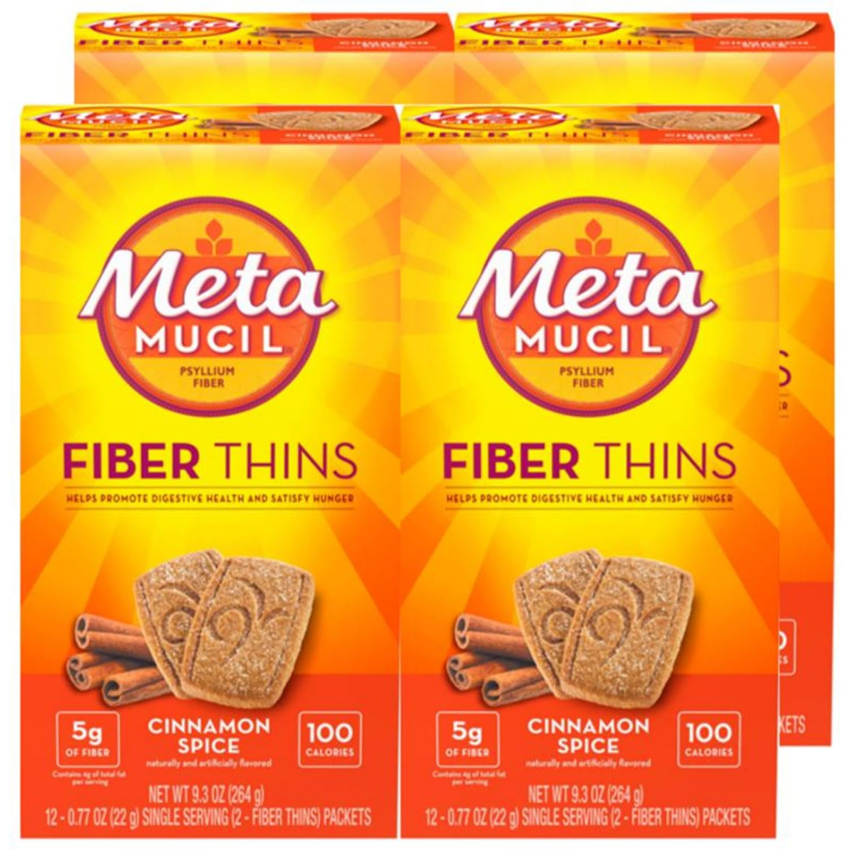 Metamucil Fiber Thins Cinnamon Spice pack front for on-the-go fiber support.