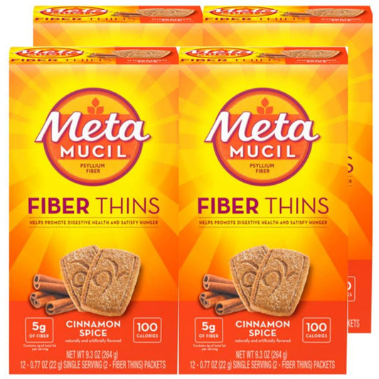 Metamucil Fiber Thins Cinnamon Spice pack front for on-the-go fiber support.