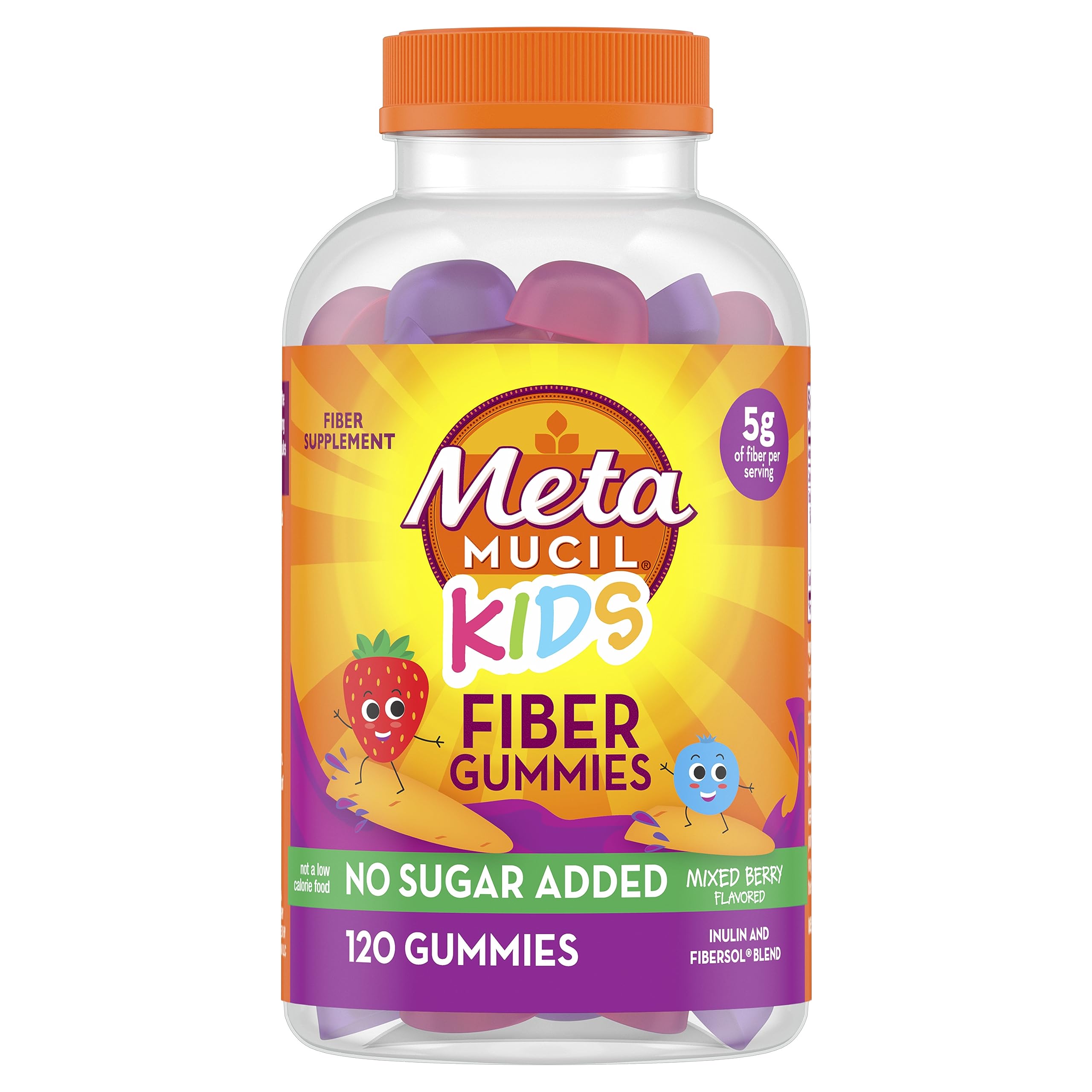 Metamucil Kids Fiber Gummies mixed-berry bottle for a no-sugar daily fiber option