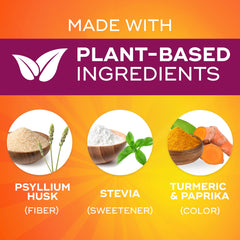 Stevia-sweetened orange Metamucil Premium Blend bottle for sugar-free flavor.