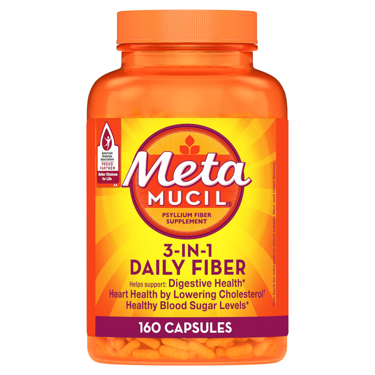 Metamucil psyllium husk bottle ready for daily fiber routine.