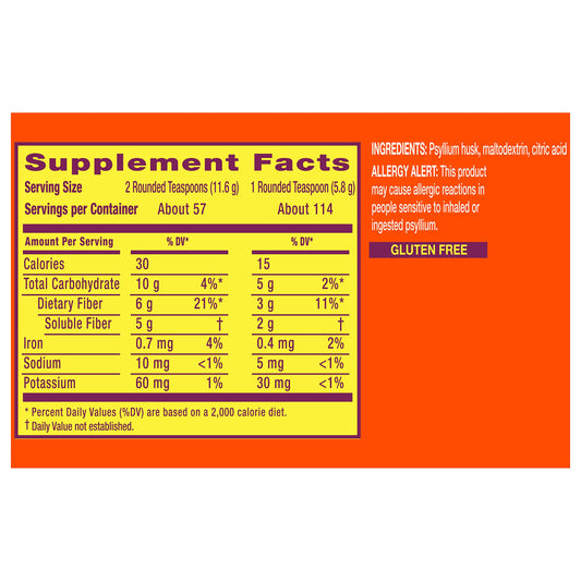 Metamucil sugar-free powder stirred into water to support regularity.
