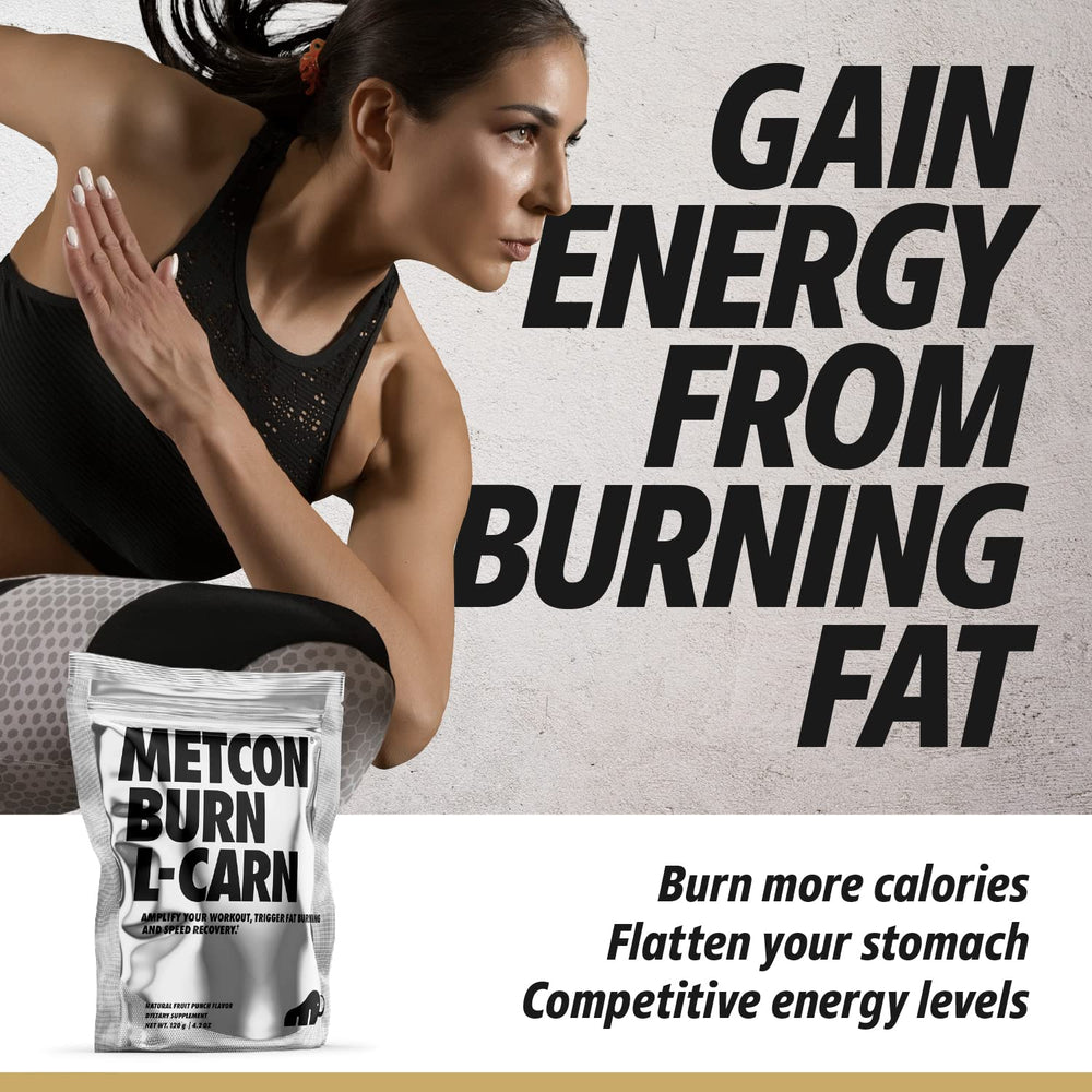 MetCon L-Carn Pre Burn scoop ready to mix with water for quick pre-workout prep