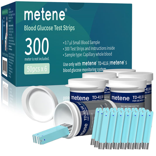 Metene TD-4116 test strips box for a 300-count supply for home testing