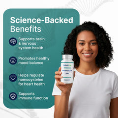 Methyl-Life bottle pouring tablets, showcasing convenient daily dosing.