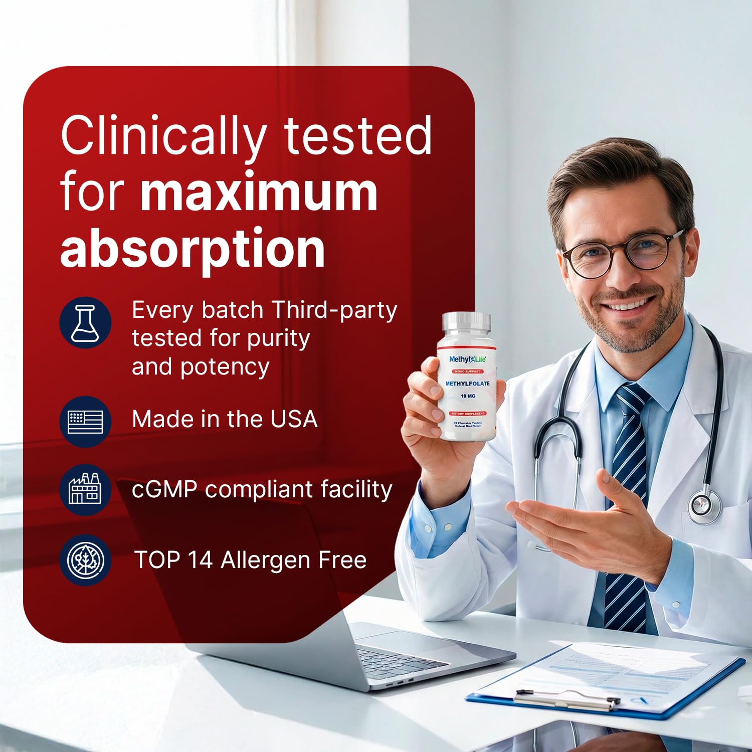 Methyl-Life chewable tablet dissolving easily for convenient supplementation.