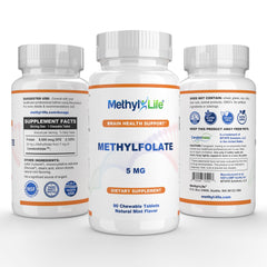 Methyl-Life chewable mint tablet, showcasing convenient water-free daily intake.