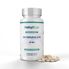 Methyl-Life L-Methylfolate chewable mint tablet close-up for easy daily use.