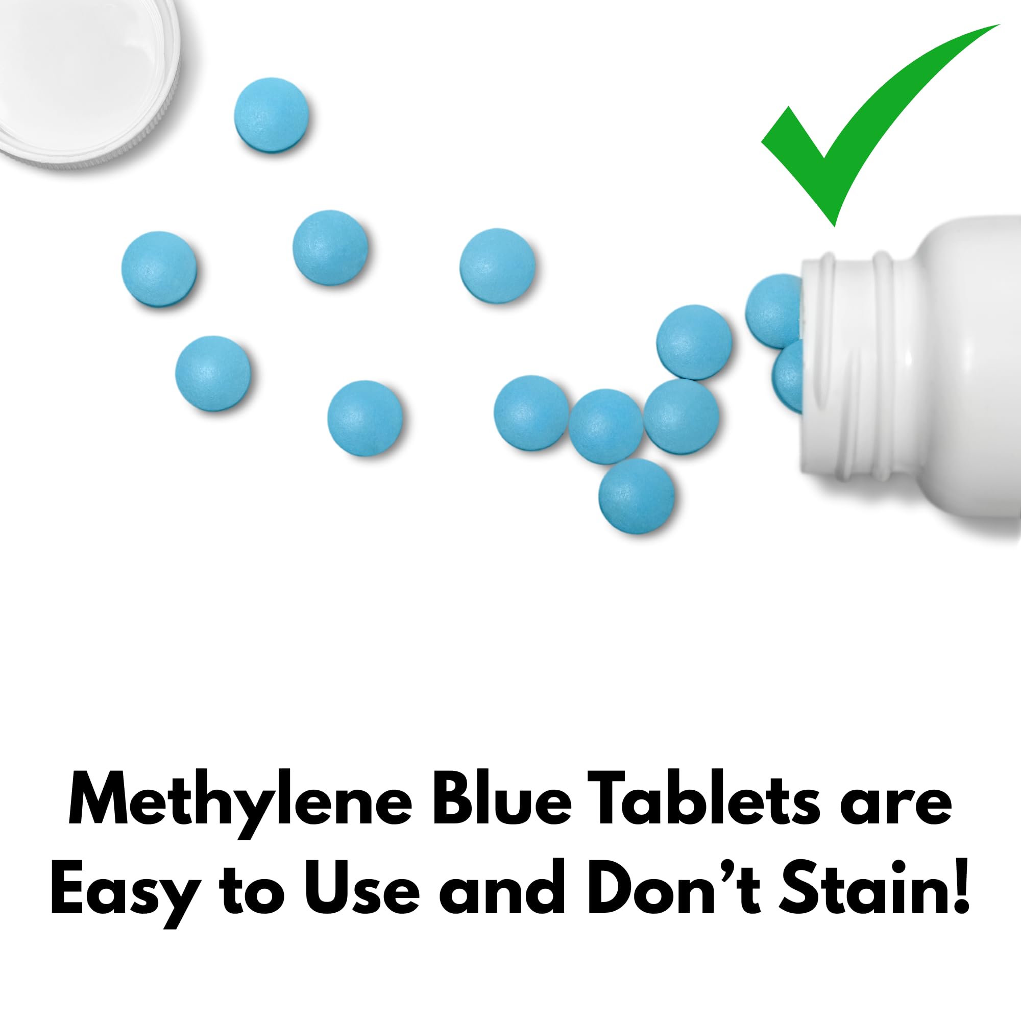 Close-up of the scored methylene blue tablet highlighting easy handling