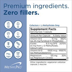 MethylPro ingredients panel emphasizes high-purity cofactors.