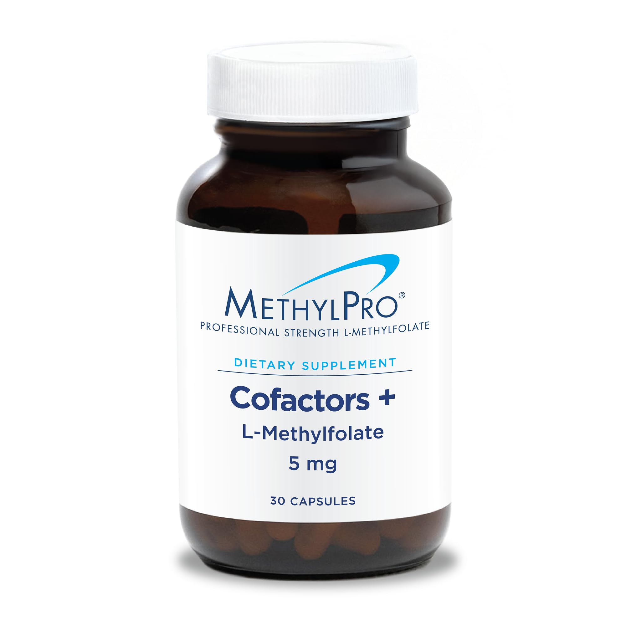 MethylPro Cofactors L-Methylfolate 5 mg bottle ready for daily use, showcasing packaging.