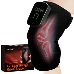 METIKO knee wrap front view showing 660nm/850nm red light for joint comfort