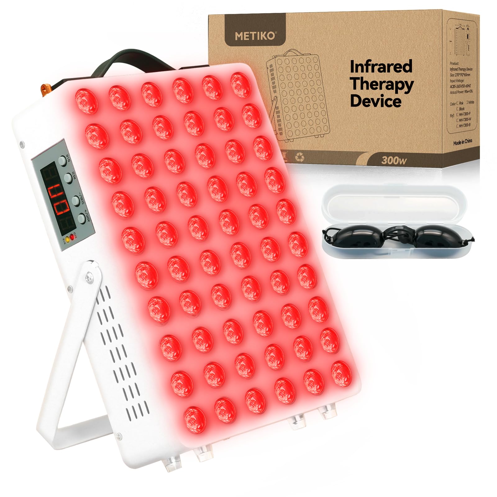 METIKO red-light panel front view showing dual wavelength LEDs for body use