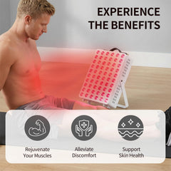 METIKO red-light panel handle enables angled use for targeted exposure