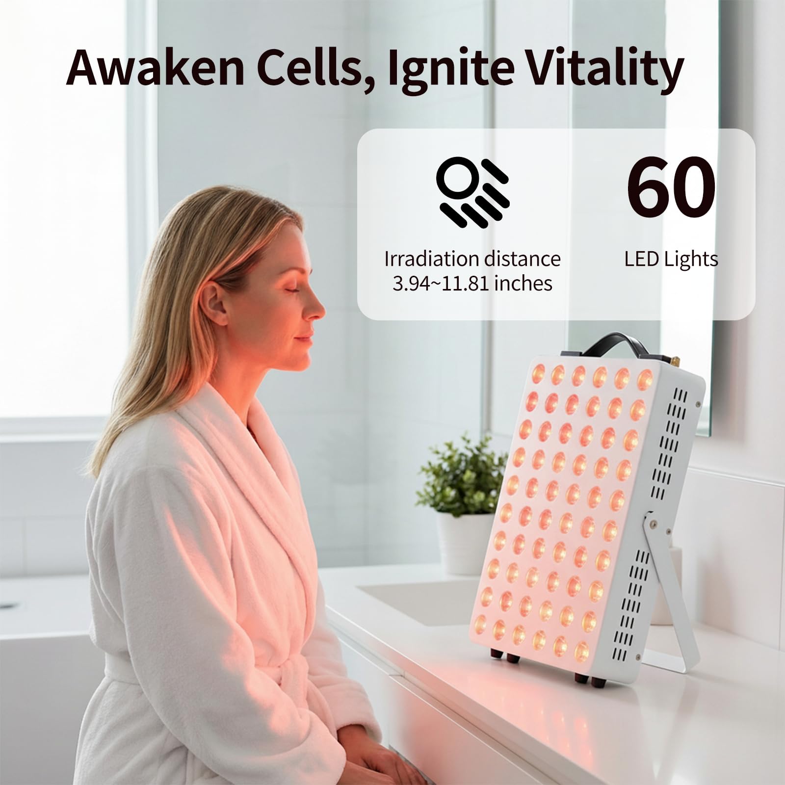 METIKO red-light panel 60 dual-chip LEDs close-up and even coverage