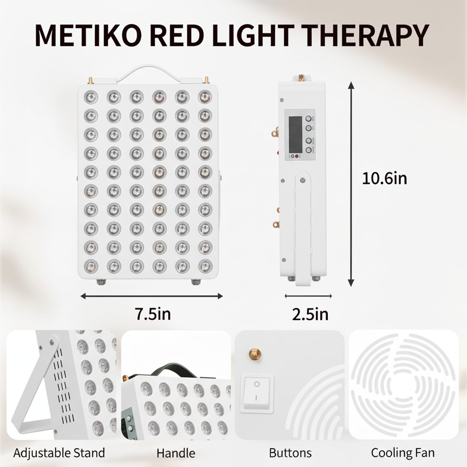 METIKO red-light panel with extended stand for hands-free sessions