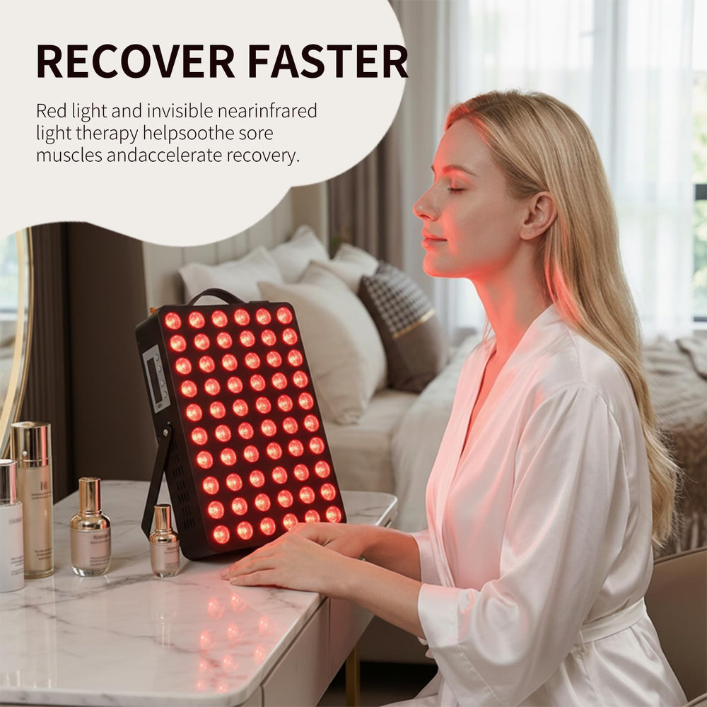METIKO skin recovery session using red and near-infrared light for daily care.