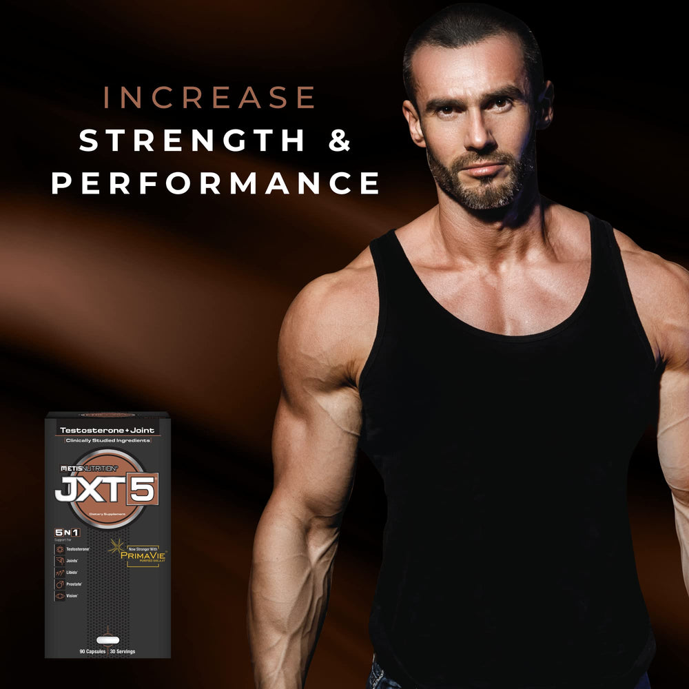 METISNutrition JXT5 testosterone-support capsules suggesting energy and vitality