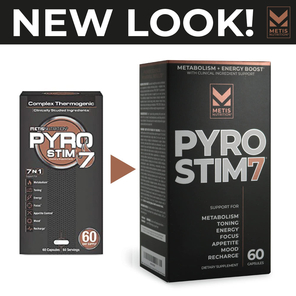 METISNutrition Pyro Stim 7 capsules closeup reveals compact daily wellness capsule