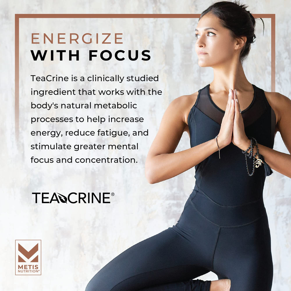 METISNutrition Pyro Stim 7 label closeup conveys clean energy and mood focus