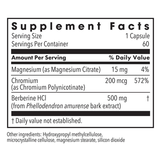 Close-up of Metabolic Maintenance berberine capsules showing a 500 mg dose