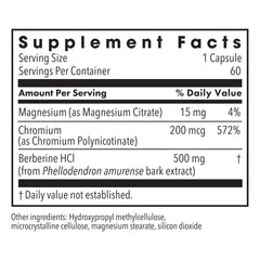 Close-up of Metabolic Maintenance berberine capsules showing a 500 mg dose