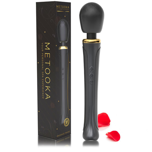 Metooka cordless massager close-up showing ergonomic grip and powerful targeting head