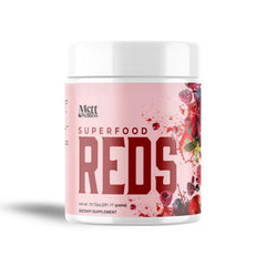 Mett Wellness Reds raspberry-flavored powder for quick daily servings and wellness.