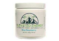 Mettle Energy Elevated Energy blue raspberry powder in a tub for a natural caffeine boost.