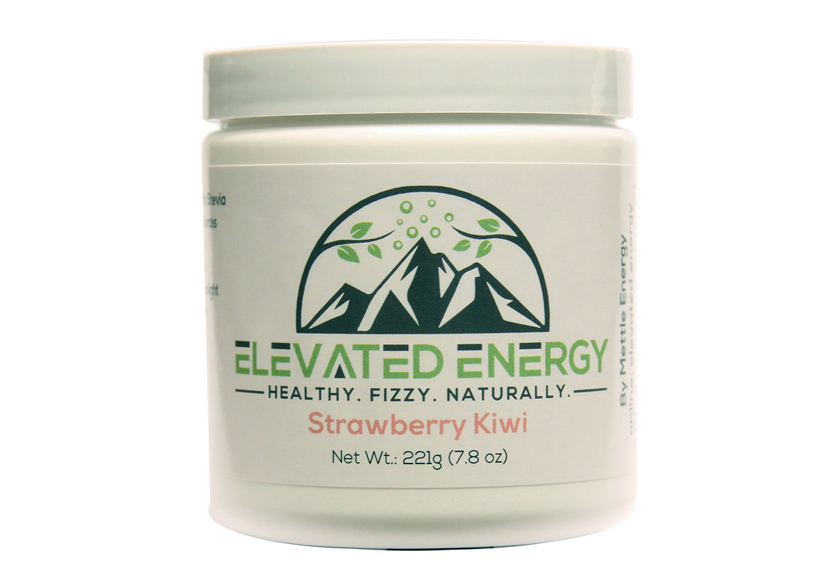 Mettle Energy Elevated Energy fizz strawberry kiwi bottle with refreshing hydration boost.