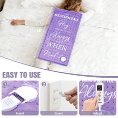 MewMix purple heating pad features soft flannel front and sherpa back for comfort