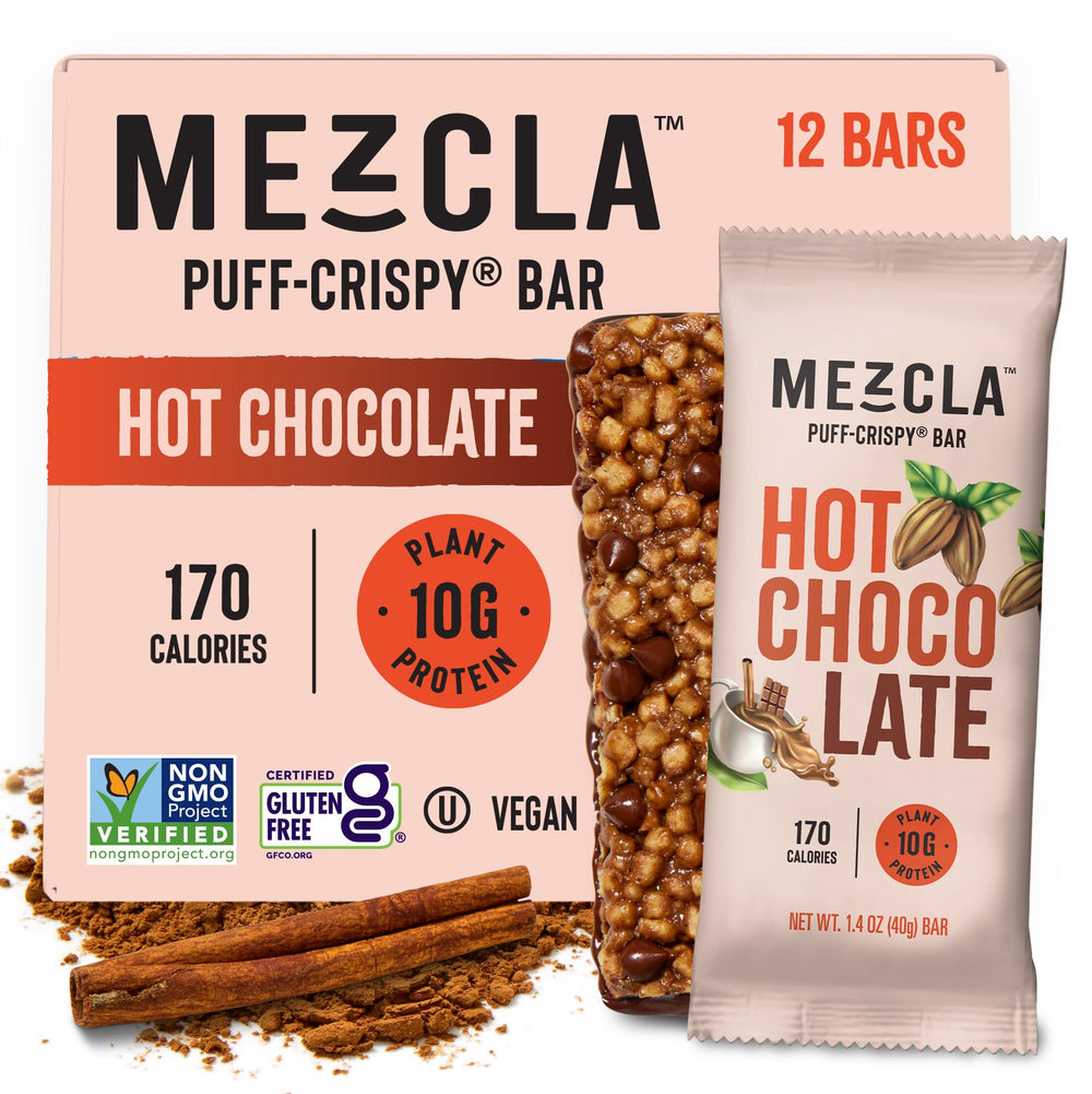 Mezcla Puff-Crispy Hot Chocolate bar with airy texture for quick energy.