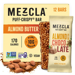Mezcla puff-crispy bar packaging featuring almond butter chocolate flavor for easy snacking