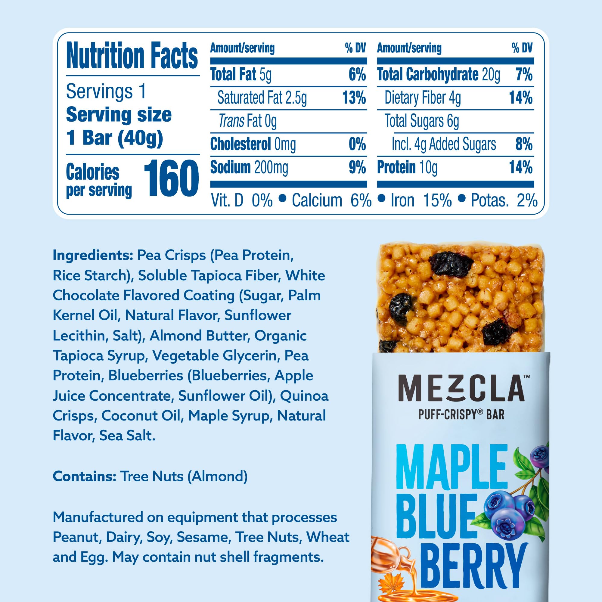 Mezcla Maple Blueberry cross-section showing almond butter and protein filling.