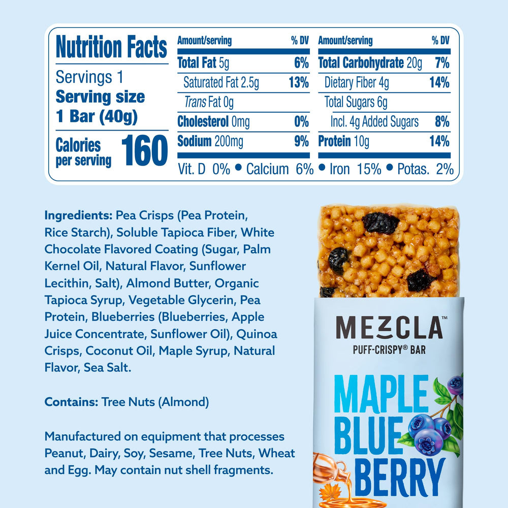 Mezcla Maple Blueberry cross-section showing almond butter and protein filling.